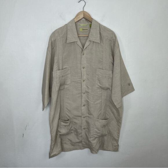 Cubavera Button Up Linen Blend Camp Beige Short Sleeve Quad Pocket Shirt XLT - Picture 13 of 13